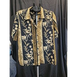 Alison Dailey Vintage Short Sleeve Button Up Yellow Print With Shoulder Pads L